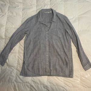 Athleta Blue and White Striped Tunic Button -Down